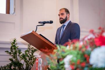 Docent Lukáš Novák jménem svých kolegů a kolegyň přednesl slavnostní projev | foto: Václav Koníček